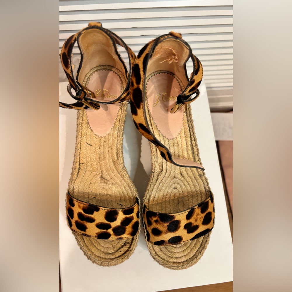 Jcrew Leopard Print Espadrille Wedge Sandals